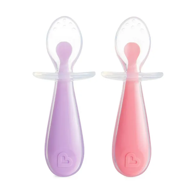 Munchkin Gentle Scoop Silicone Training Spoons, 2 Pack in Pink/Purple