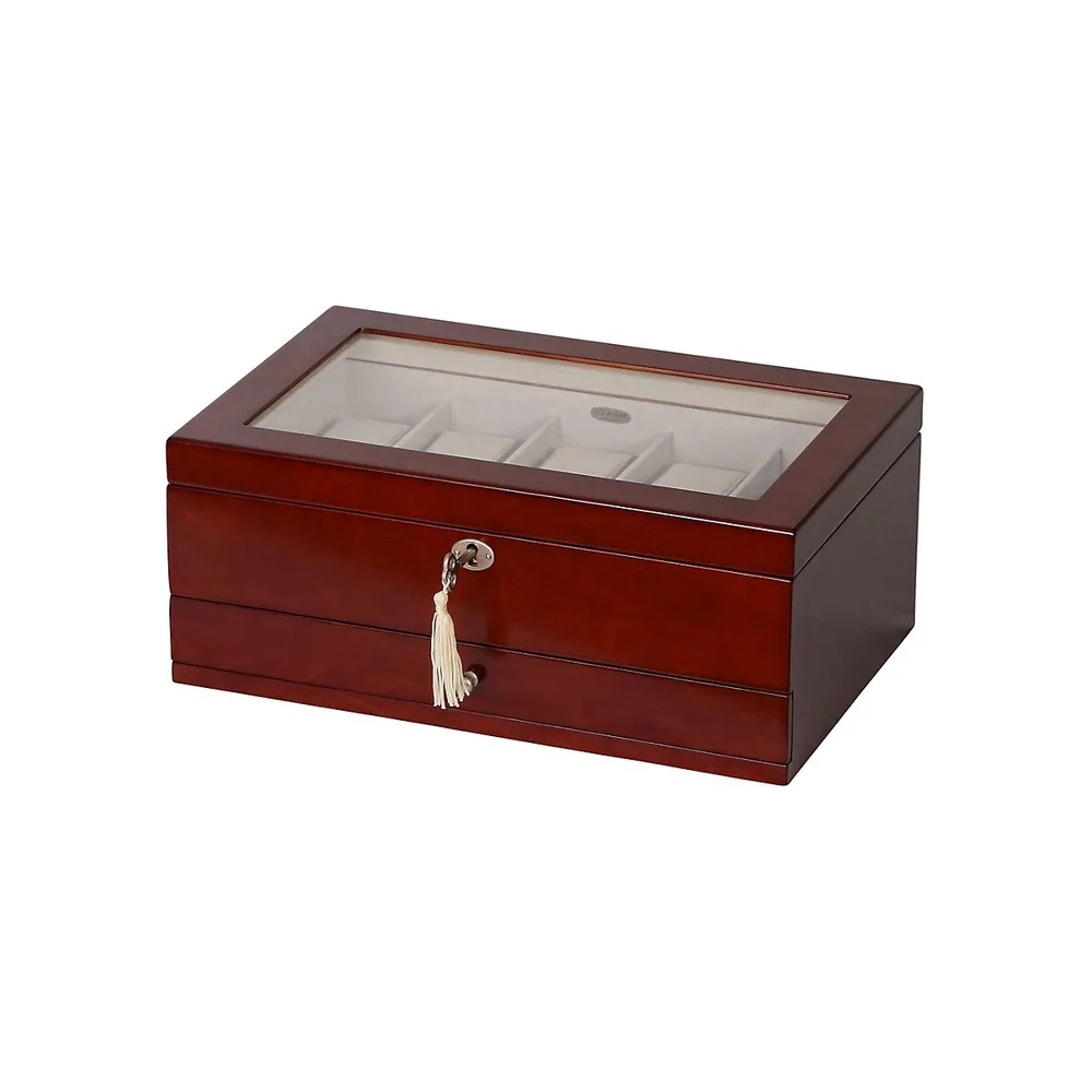 Christo Locking Glass Top Wooden Watch Box