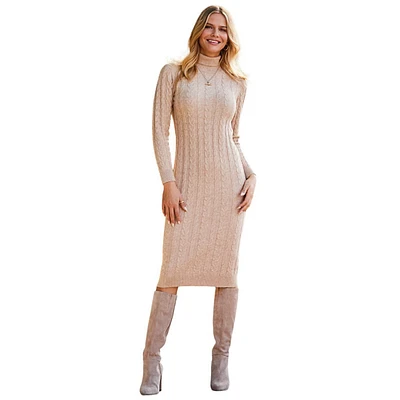 Natural Roll Neck Cable Knit Dress