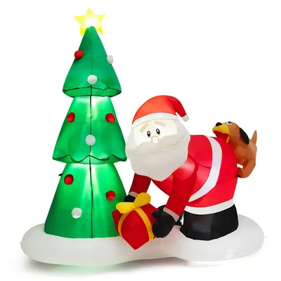 7ft Blowup Christmas Tree With Santa Claus Chased By Dog Inflatable Decoration