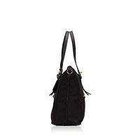 Tessuto Nylon Saffiano Leather Black Top Zip Tote Bag