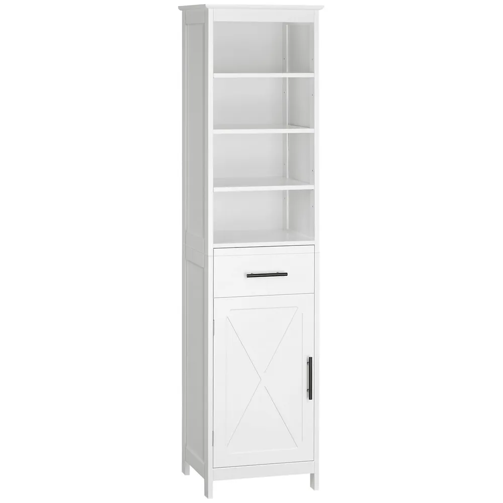 kleankin Tall Bathroom Storage Cabinet with 3 Tier Shelf Cupboard