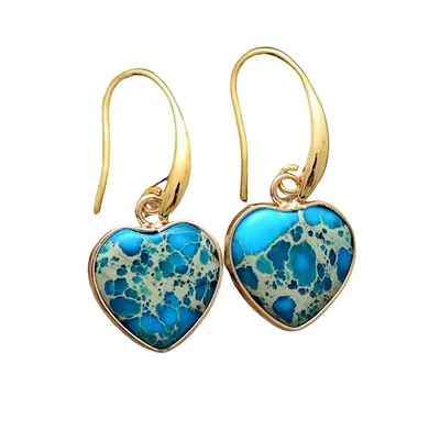 Turquoise Jasper Stone Heart Drop Earrings