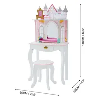 Kids Vanity Set Castle Table With Mirror & Stool White
