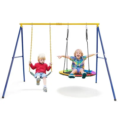 Swing Frame Stand With 2 Swing Set Swing Sets For Backyard W/ Ground Stakes