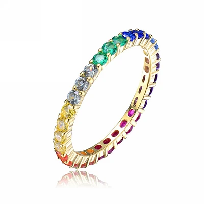 Gv Sterling Silver With Multi Color Gold Plating Cubic Zirconia Eternity Ring