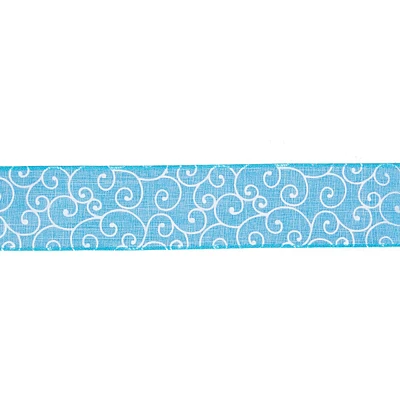 And White Swirl Wired Spring Craft Ribbon 2.5" X 10 Yards