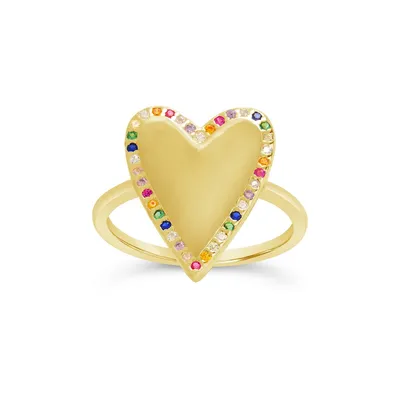 Sterling Silver Rainbow Heart Statement Ring