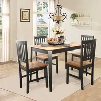 5 Pcs Mid Century Modern Dining Table Set 4 Chairs W/wood Legs Kitchen Furniture