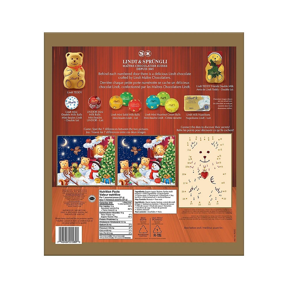 Calendrier de l'avent de chocolat au lait avec assortiment d’oursons