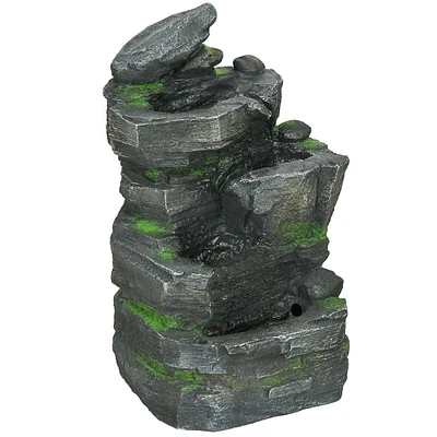 Rock Outdoor Fountain W Led Lights, Resin Waterfall Fountain