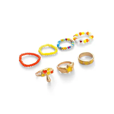 Set Of 7 Beaded Multicolour Rings