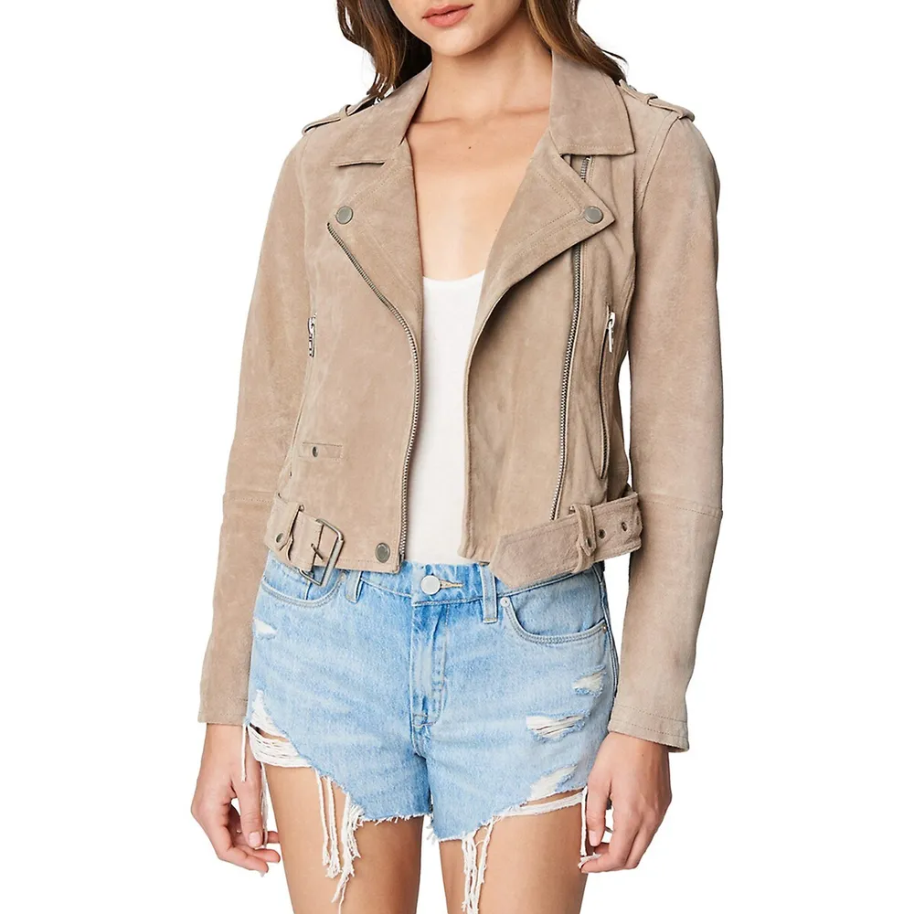 Suede Cropped Moto Jacket