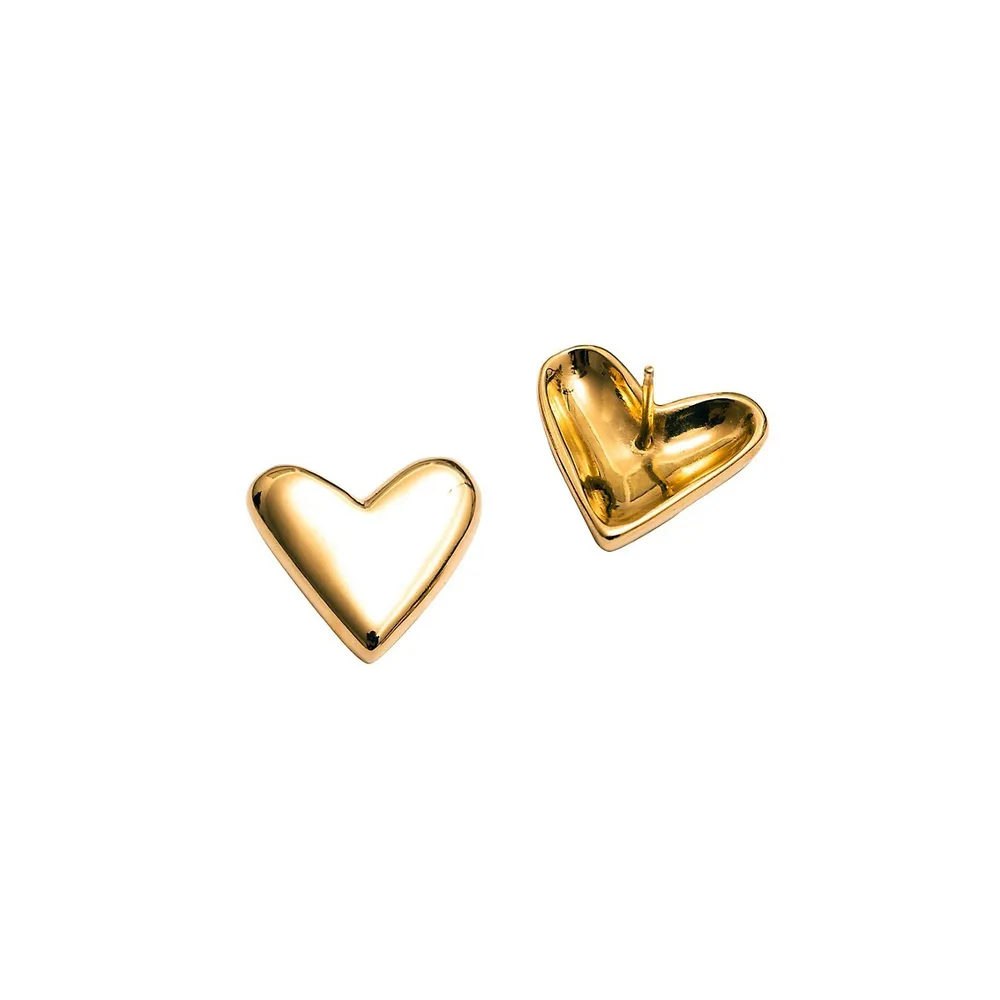 Charm Grace 14K Goldplated Sterling Silver Oversized Heart Stud Earrings