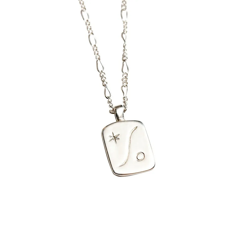 Core Serene Sterling Silver Engraved Pendant Figaro Chain Necklace