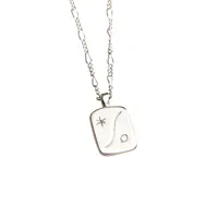 Core Serene Sterling Silver Engraved Pendant Figaro Chain Necklace