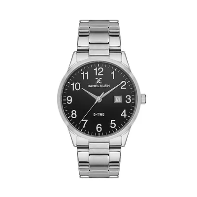 41mm Analog Mens Watch, Stainless Steel Strap, Big Easy To Read Numbers, Date