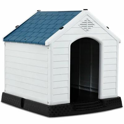 Plastic Dog House Medium-sized Pet Puppy Shelter Waterproof Ventilate Blue