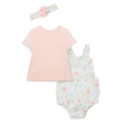 Baby Girl's 3-Piece Floral Top, Bodysuit & Headband Set