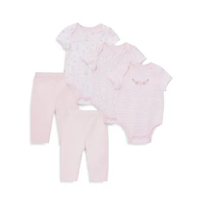 Baby's 5-Piece Lucky Bunnies Bodysuits and Pants Set