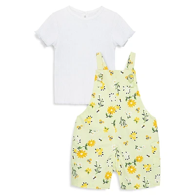 Baby Girl's Garden Coverall & Ruffled T-Shirt Set