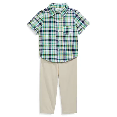 Baby Boy's Plaid Short-Sleeve Shirt And Pants Set
