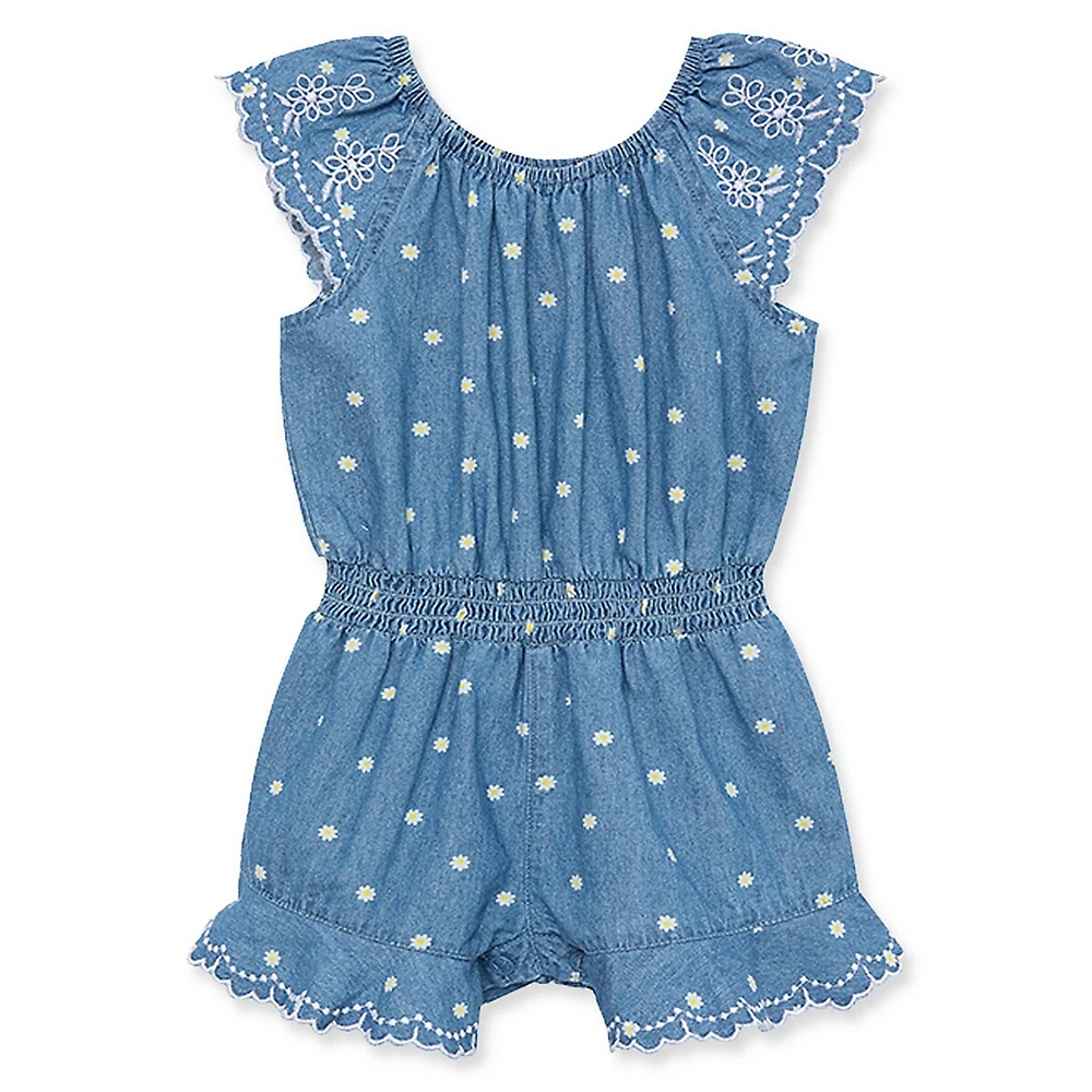 Baby Girl's Embroidered Chambray Romper