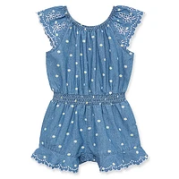 Baby Girl's Embroidered Chambray Romper