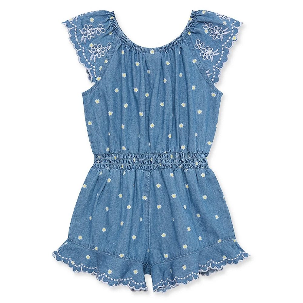 Baby Girl's Embroidered Chambray Romper