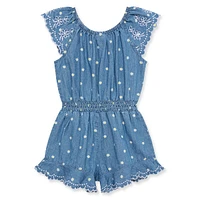 Baby Girl's Embroidered Chambray Romper