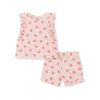 Baby Girl's 2-Piece Ruffled Sleeveless Strawberry Knit Playset