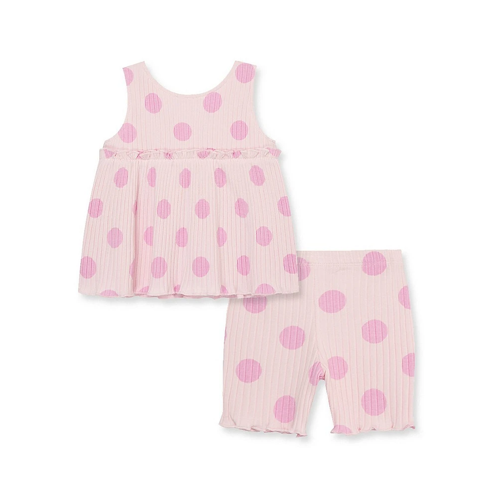 Ensemble de jeu 2 pièces sans manches en tricot côtelé à pois pour bébé fille