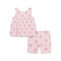 Baby Girl's 2-Piece Sleeveless Dotted Rib-Knit Playset