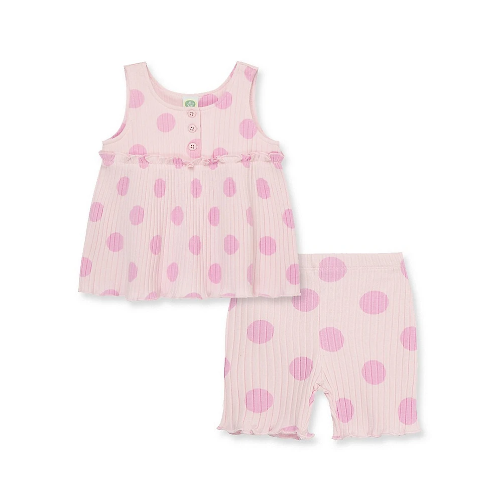 Baby Girl's 2-Piece Sleeveless Dotted Rib-Knit Playset