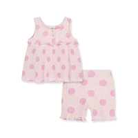 Baby Girl's 2-Piece Sleeveless Dotted Rib-Knit Playset