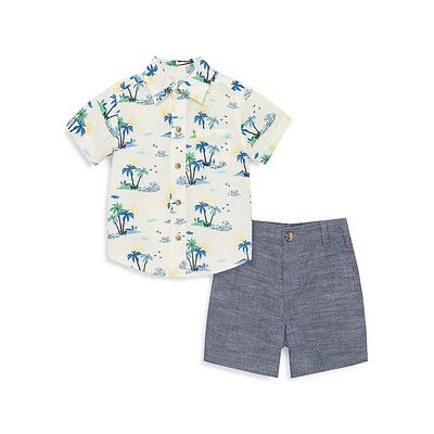 Ensemble chemise à manches courtes et short tissé pour bébé garçon motif tropical