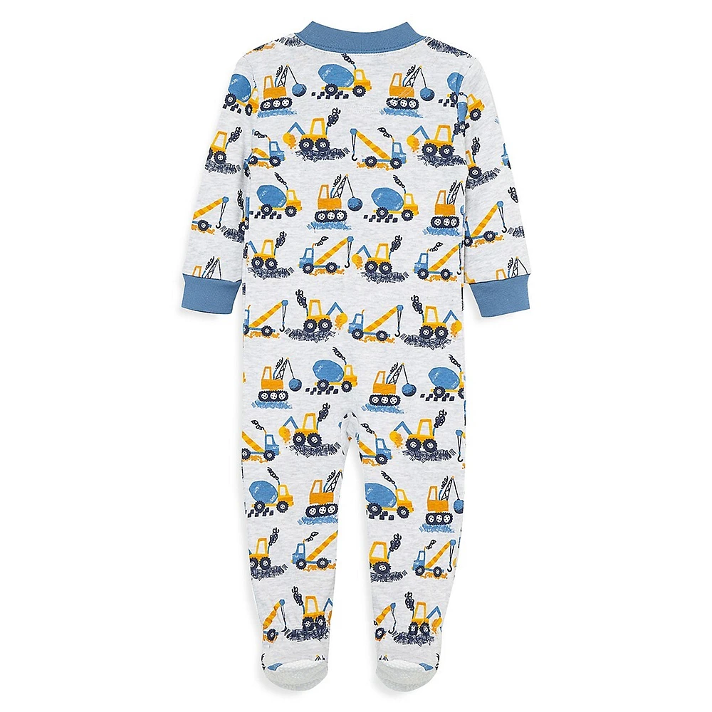 Baby Boy's Construction-Print Zip-Front Footed Sleeper