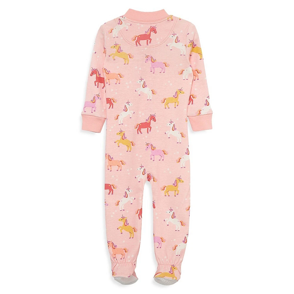 Baby Girl's Unicorn Zip-Front Footed Sleeper