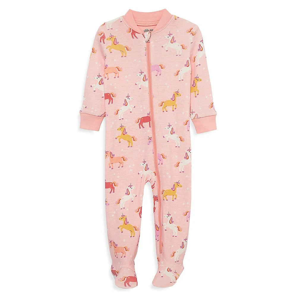 Baby Girl's Unicorn Zip-Front Footed Sleeper