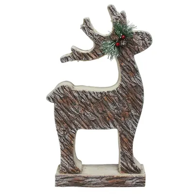 19" Brown And Silver Wood Look Deer Statue Christmas Decor