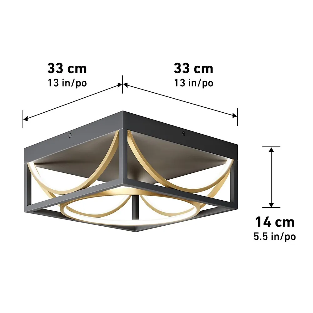 Artika Luxury Modern Flush Mount Ceiling Light Fixture, Black And Gold