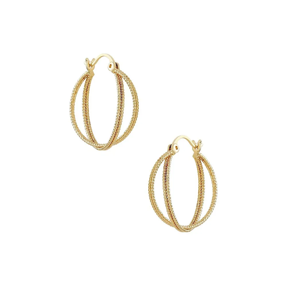 Goldtone Double Textured Wire Hoop Earrings