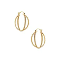 Goldtone Double Textured Wire Hoop Earrings