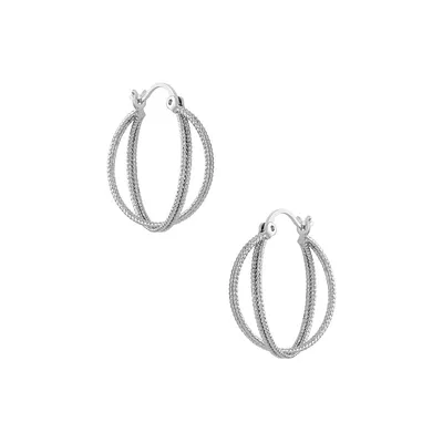 Silvertone Double Textured Wire Hoop Earrings