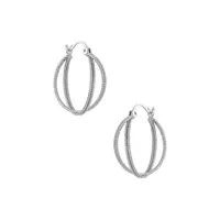Silvertone Double Textured Wire Hoop Earrings