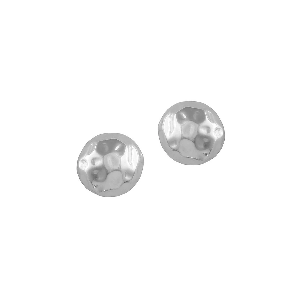 Silvertone Hammered Dome Stud Earrings