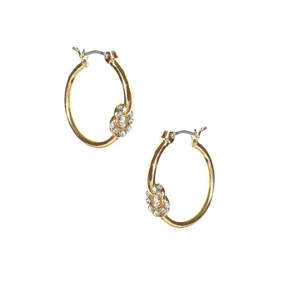 Goldtone & Crystal Knot Accent Hoop Earrings