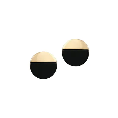 Goldtone & Black Onyx Stud Earrings