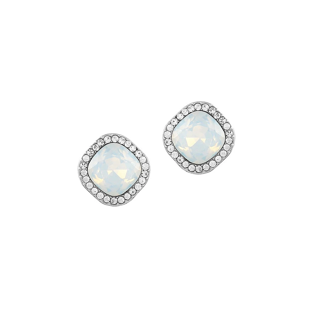 Silvertone, Crystal & White Opal Clip Earrings