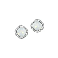 Silvertone, Crystal & White Opal Clip Earrings
